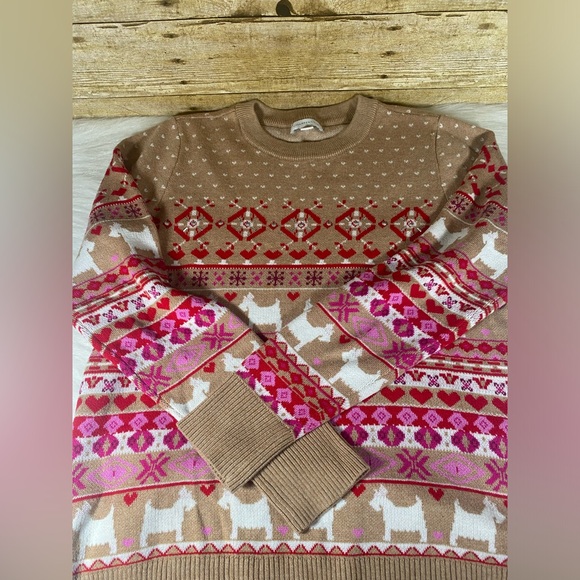 Charter Club Tan Scottie Dog Embellished Sweater Womens Size M Hearts Red Pink - Picture 7 of 8